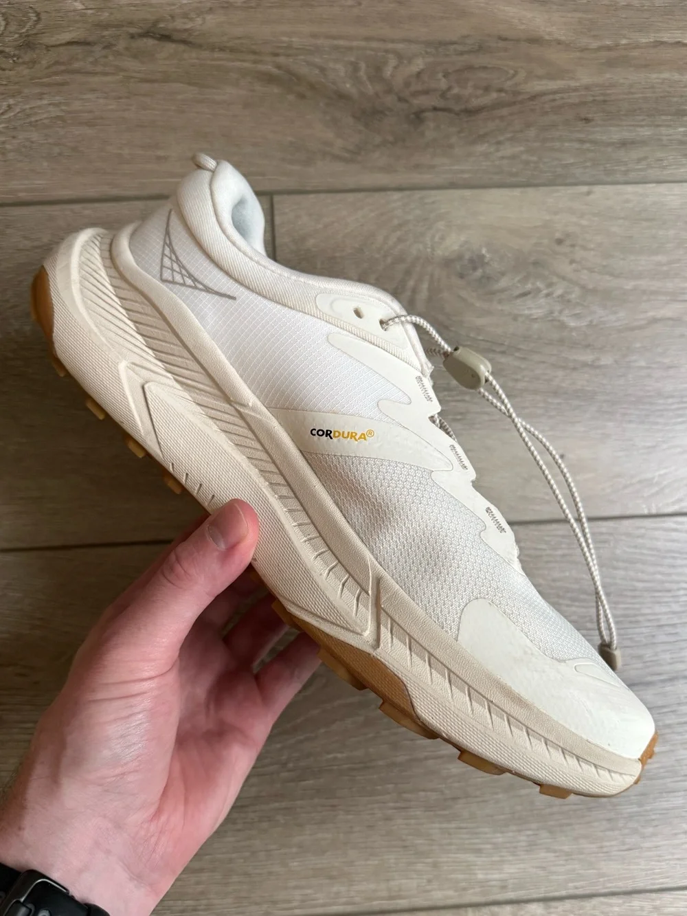 Hoka Transport Eggnog Womens 8.5 Walking Hiking Shoe Cordura Vibram 1123154 EEGG